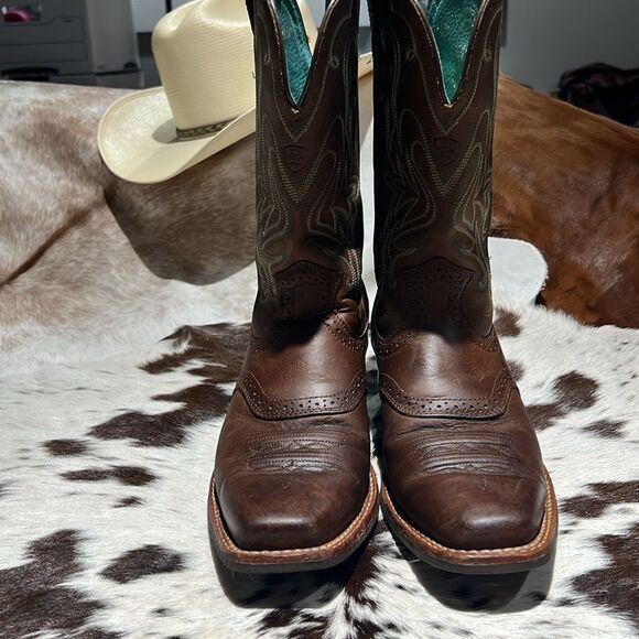 Ariat 15834 Legend Square Toe Brown Pull On Leather Cowboy Boots - 9B A22 - Picture 3 of 12